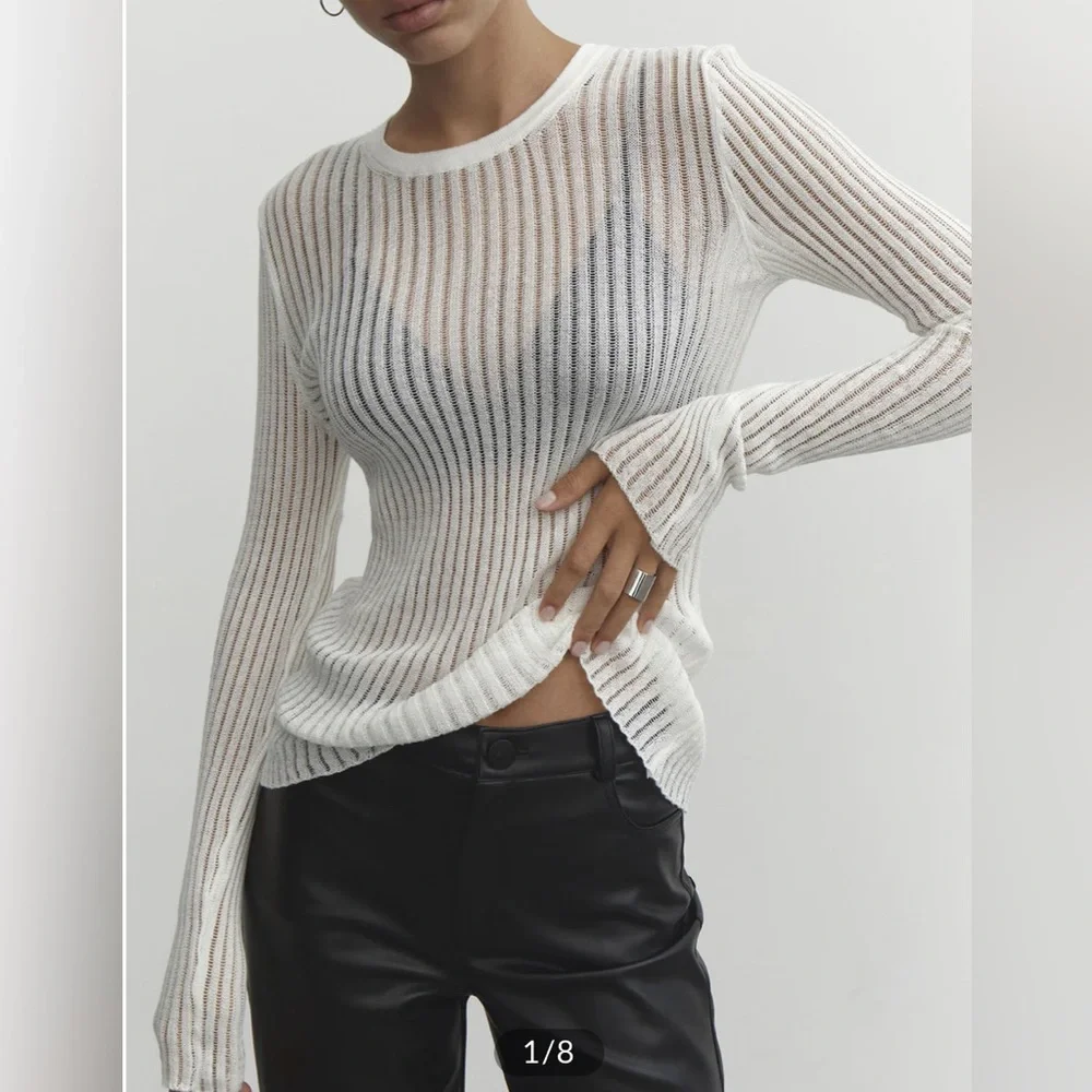 NWT Commense See Through Ribbed Knit Mesh Top - Picture 12 of 16